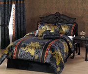 Chezmoi Collection 7-Piece Palace Dragon Jacquard Comforter Set, California/California King, Black/Gold/Red