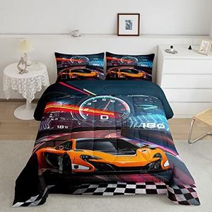 Feelyou Race Car Bedding Set Boys Extreme Sports Comforter Set for Kids Boys Cool Car Comforter Car Sports Quilt Set 1 Comforter Set with 2 Pillowcases Queen Size