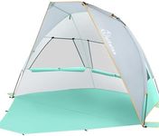 Wolfwise Beach Tent Sun Shelter with Extendable Floor for Privacy, Portable Beach Tents Umbrella with Carrying Bag, UV Beach Shade for 3 Person, 210 x115x125 CM (83 x45x49 IN), Green