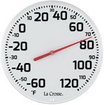 La Crosse 104-1522 8" Round Analog Dial Thermometer, White