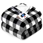 SEALY Electric Blanket Twin Size, Plaid Short Plush & Sherpa Electric Throw Blanket with 10 Heating Levels & 1-12 Hours Auto Shut Off, Machine Washable, Black