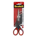 Scotch Precision Office Scissors with Stainless Steel Blades - 18 cm - Ideal for Precise Cutting, Good for Right Hand Use and Left Hand Use - Grey/Red Colour