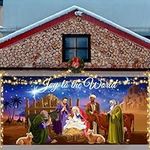 3 Pcs Led Christmas Nativity Garage Door Banner with String Light 6 x 13 ft Large Manger Scene Backdrop Christmas Religious Jesus Door Cover Lighted Holiday Nativity Banner