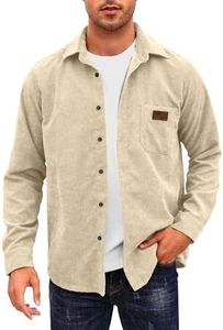 Comdecevis Men's Lightweight Corduroy Button Down Shirt Casual Shirts Long Sleeve Shacket Jacket with Pocket Beige Small