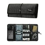 ProCase Travel Gear Organizer Electronics Accessories Bag, Small Gadget Carry Case Storage Bag Pouch for Charger USB Cables SD Memory Cards Earphone Flash Hard Drive -BlackPlaid