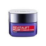 L’Oréal Paris Revitalift Filler Replumping Anti-Ageing Night Cream, Smooth Wrinkles, Moisturise, and Replumps Skin with Micro and Micro-Epidermic Hyaluronic Acid, 50ml