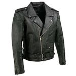 Event Biker Leather Men's Basic Motorcycle Jacket with Pockets (Black, X-Large)