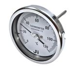 "Ji" Japsin Instrumentation Bimetal Dial Thermometer Temperature Gauge, 4" Dial, Range 0 to 120 Deg C, Direct Mounting Back Entry, 6" long Stem X 10 mm OD, 1/2" BSP (M) Connection, SS Body