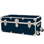 Rhino Trunk & Case Large Armor College Trunk with Removeable Wheels, Secure Dorm Storage Chest, Ideal Footlocker for Students, Strong Trunks 1000+ Pounds Sitting Capacity 32"x18"x14" (Navy Blue)