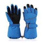 Winter Windproof Ski Gloves with Fleece Lining Warm Children Kids Mittens Snowboard Gloves Boys Girls (Royal Blue, 10-14 Years)