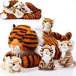 Threan 5 Pcs Tiger Stuffed Animals Plush Toy Set 16 Inch Stuffed Mommy Tiger with 4 Cute Plush Tiger Babies in Belly for Kids Boys Girls Birthday Christmas Party Favors(Cute)