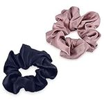 Navaris 2 Pack Scrunchies for Hair - 100% Silk Elastic Hair Bobbles Scrunchies Ponytail Holder Bands Set for Women, Girls, Ladies - Navy Blue, Pink