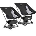 Trail Hawk Lightweight Camping Chair Portable Compact Ultralight Folding Seat with Ground Mat and Bag (Black 2x Chairs)