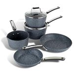 Scoville Expert Neverstick+ 4+1 Piece Cookware Set - Non-Stick Pans Set, 16cm Milk Pan, 18/20cm Saucepans, 20/24cm Frying Pans, Suitable for All Hobs, PFOA Free, Dishwasher Safe, Aluminium, Grey