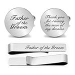 JUPPE Father of The Groom Gift, Father of The Groom Cufflinks & Tie Bar Set Wedding Cufflinks Gift for Father Dad, Stainless Steel, glass dome