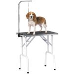 PawHut 32in Foldable Dog Grooming Table for Small Medium Dogs, Pet Grooming Table for Cats Puppies with Adjustable Arm, Noose and Non-Slip Surface, Black