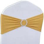 Spandex Chair Sashes Bows - Babenest Premium Stretch Chair Cover Band with Buckle Slider Universal Elastic Chair Ties for Wedding Party Ceremony Reception Banquet Decoration (100, Gold)