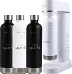 Fizzit Spärklï Carbonated Water Soda Maker in White with 2 Black Stainless Steel Bottles & 1 White Stainless Steel Bottle