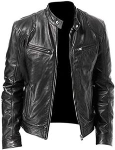 Coat Sleeve Club Stand Leather Cool Long Autumn Men Winter Vintage Men's Coats Men's Faux Leather Jacket 4XL, Black, XX-Large