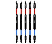 PHLiPBiT - SQ2+PH2, 6 INCH, Double-Ended, Quick Connect, Impact Rated Screwdriver Power Bit - IRPB6SQPH2-5, 5pk. (SQ2 RED Drives #8/10 Square, PH2 Blue Drives #8/10 Phillips Screw)