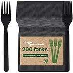 HAAGO 200 Reusable Forks Cutlery Set (Black, 16.5cm) - Utensils for Party, Outdoor or Wedding - Heavy Duty Materials