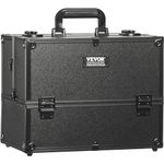 VEVOR Makeup Train Case 14.6 inch Large Portable Cosmetic Case, 6 Tier Trays Professional Makeup Storage Organizer Box Make Up Carrier with Handle and Strap Travel Case for Women and Girls - Black