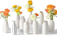 Small White Ceramic Vase Set of 10 - Mini Bud Vases for Flowers and Pampas Grass, Boho Centerpieces for Home and Party Decor, White Vases Home Decor, Ceramic Vase Set for Weddings