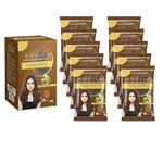Kokila Unisex Hair Color Shampoo Enriched With Almond Oil in Just 5 Minute, Long-Lasting Instant Hair Color Brown Pack of 10 (15ML Each)
