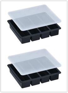 LONGFITE Large and Long Ice Cube Tray 2 Pack Silicone Freezing Container Sticks with Lid for Whiskey, Water Bottle, Food Leftovers and Baking