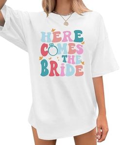 Bachelorette Shirt Women Bride Tshirt - Here Comes Bride Tee Party Shirt Bridal Shirt Casual Short Sleeve Oversized Top, White, XX-Large