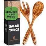 Olive Wood Spoon Salad Set, Premium Olivewood Kitchen Utensils Set, Wooden Spoons Salad Servers & Tongs, 12 inches Wooden Fork and Spoon for Cooking and Serving Beautiful Natural Tossers, Italian Wood