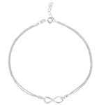 ZAVYA 925 Sterling Silver Designer Layered Infinity Rhodium Plated Adjustable Chain Anklet (Single) | Gift for Women & Girls | With Certificate of Authenticity & 925 Hallmark