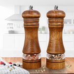 LMZJX Pepper Grinder,Wood Salt and Pepper Grinder Mills set,Classic Manual Salt Grinder Refillable Pepper Mill set with Acrylic Visible Window Adjustable Ceramic Grinding Rotor 6.5inch 2 PCS,6in-YMQ