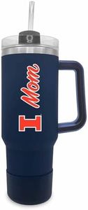 Campus Colors Collegiate 40oz Stainless Steel Travel Tumbler with Handle for Mom - Vacuum Insulated, Dual Lid & Straw, For Parents