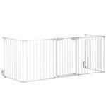 PawHut Pet Safety Gate 5 Panels Playpen Metal Fence w/ Walk Through Door - White