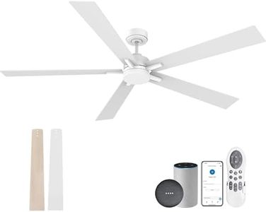 72" Large Smart Ceiling Fan with Lights Remote,Silent DC Motor,Control via Voice Alexa Google App,Outdoor Indoor Modern Ceiling Fans for Large Living Room Patios Decks,Dimmable,5 Blades in White&Wood