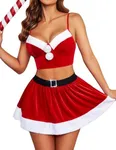 Avidlove Womens Christmas Camisoles and Skirt Outfits Velvet Santa Costume Set