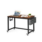 AHB 39" Rolling Computer Desk with 4 Smooth Wheels, Simple Style Mobile Writing Desk Home Office Study Table Movable Workstation with Metal Frame