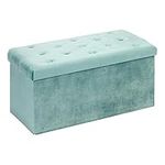 Bonlife Folding Teal Velvet Ottoman Storage Bench,Footrest Stool Seat,Toy Chest Storage Box with Lid,Footstool for Living Room,80x40x40cm