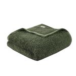 Woolrich Burlington Berber Blanket Super Soft, Cozy Lightweight Cover with Luxrurious Velvet Binding, Modern Trendy All Season Bedspread Bedding-Set, Full/Queen 90" W x 90" L Green