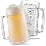 Freezer Beer Mugs, Double Wall, Insulated Gel Plastic Pint Freezable Glasses, 16 oz, Clear 2 pack , Chiller Frosty Cup, Frozen Ice Freezer Mug, Freezer Cups. Stocking Stuffers for him, Christmas Gift