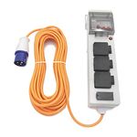 Eurohike Mobile Mains Kit with 3 UK 3-pin Sockets, 2 USB 2.1A Ports & 240V Site Plug, Power Extension, Electical Hook up for Camping, Motorhomes & Caravaning, 15m Cable, RCD & MCB