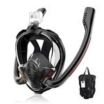 Matiko Full Face Snorkel Mask,Double-Tube Dry Top Diving Mask 180°Panoramic Anti-Fog & Anti-Leak with Detachable Camera Mount,Easy Breathing and Professional Snorkeling Gear for Adults (Black S/M)