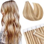 SEGO Tape In Hair Extensions Human Hair, 20pcs 50g 16 Inch Blonde Highlighted Balayage Remy Straight Human Hair Tape In Extensions for Women -#P12/613 Golden Brown& Bleach Blonde