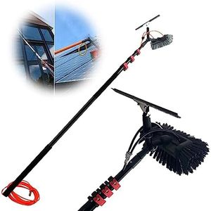 5-12m Window Cleaning Pole with Telescopic Brush with Water On Pole, Extends to Clean Roofs, Clean Photovoltaic and Solar Panels, 5.4m#18ft,6M/20FT