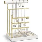 Vlando Jewelry Stand Organizer with Ring Holder, Jewelry Holder Organizer with Tray, Necklace Holder Bracket Holder Earring Holder - White