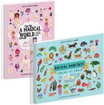 Animal Habitats Sticker + Coloring Book (500+ Stickers & 12 Scenes) + Magical World Princess Coloring Book with 500+ Stickers & 12 Scenes by Cupkin - Fun Girly Sticker Books for Girls 2-4 - Also Great