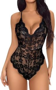 Buitifo Women Lace Bodysuit One Piece Babydoll Backless Mini Teddy V Neck Lingerie（Black 1,S