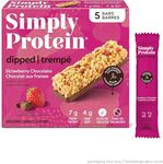 Simply Protein - Strawberry Chocolate Dipped Bars, 5 Bars - Plant Based Protein Snack Bars, Snacks for Kids - 7g Protein, 4g Sugar, 100 Calories - Vegan, Gluten Free, Non GMO, Kosher - 1 Box