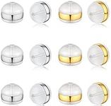 DELECOE 12pcs Soft Silicone Earring Backs for Studs Silver&Gold Belt Rubber Earring Backs Replacements Hypoallergenic Safety Plastic Earring Back for Studs Earring Hoops Fish Hook